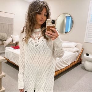 Free People Embroidered White Knit Tunic